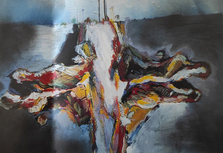 Δυναμική αναμέτρηση 59Χ38 Πίνακας της Γεωργίας Μπλιάτσου από τη συλλογή ΄ Συναντήσεις΄