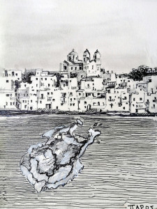 Πίνακας της Γεωργίας Μπλιάτσου για το βιβλίο ΄Ταξιδεύοντας στο φως των Κυκλάδων΄